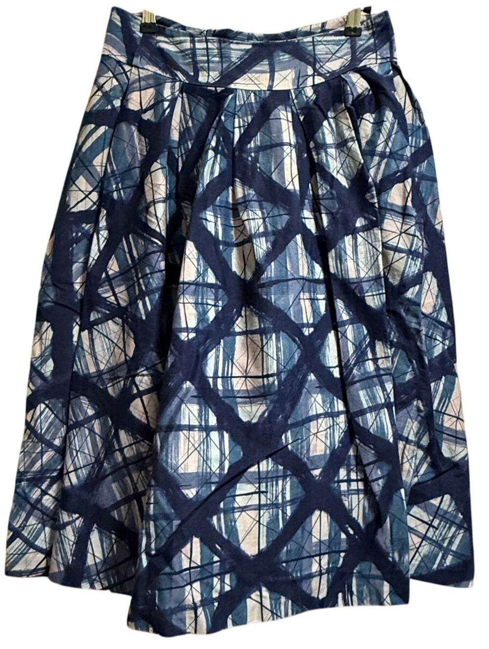 Review Blue Abstract Design Size 10 Midi Skirt